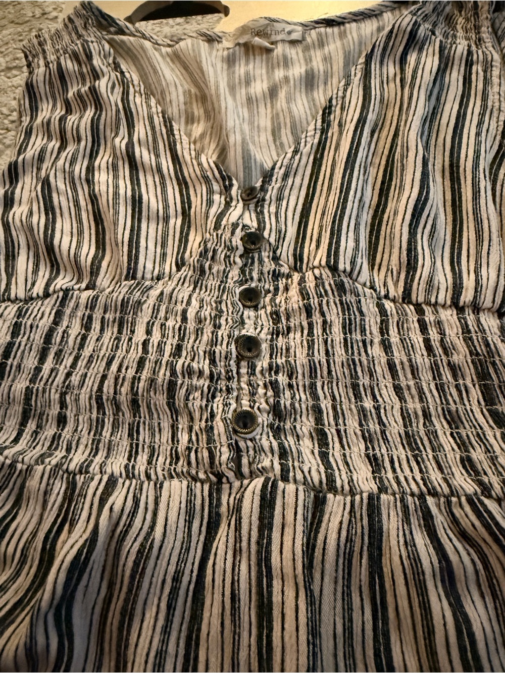 Rewind Striped Smocked V-Neck Tunic — Blue and White